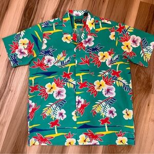 Vintage Haband Of Paterson Large Bright Hawaiian Aloha Vacation Button Tee Shirt